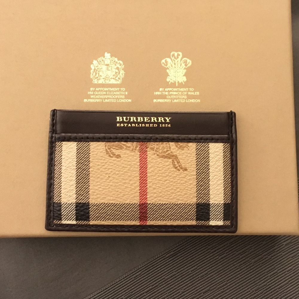 House check leather card case